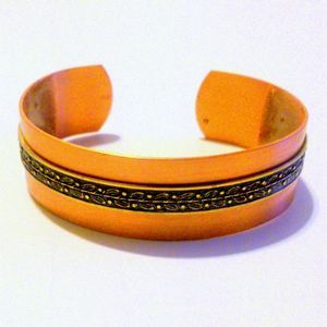 Vintage Copper Cuff Bracelet with Leaf Embossed Center